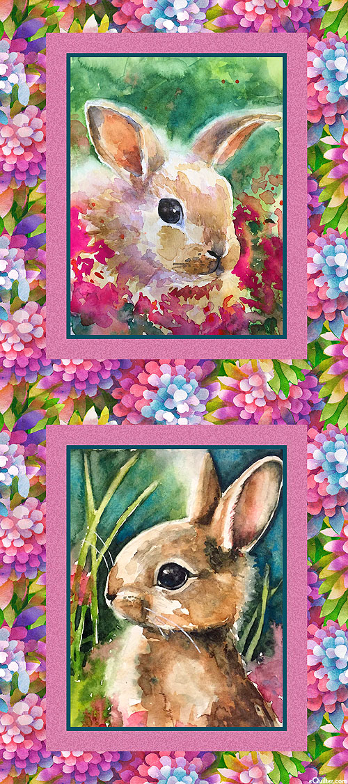My Watercolor Garden - Bunny Blocks - Multi - 24" x 44" PANEL