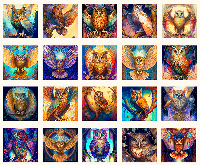 Mystic Owls - Feather Blocks - Eggshell - 36" x 44" PANEL