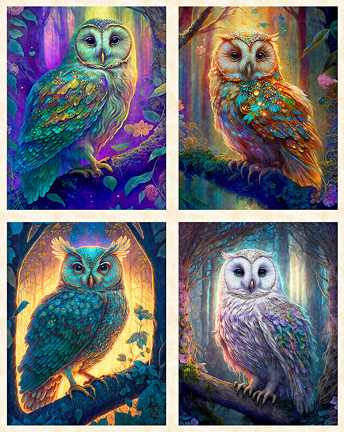 Mystic Owls - Feather Friend Blocks - Eggshell - 36" x 44" PANEL