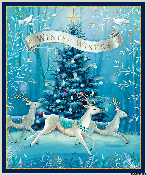 Winter Wishes - Christmas Tree Reindeer - 36" x 44" PANEL