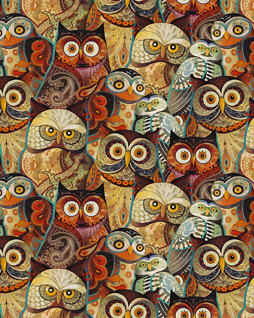 Owl Arabesque - Packed Owls - Multi - DIGITAL PRINT