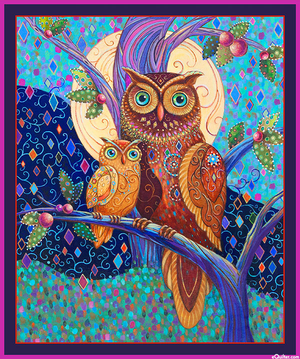 Opulent Owls - Mama & Owlet - Multi - 36" x 44" PANEL - DIGITAL