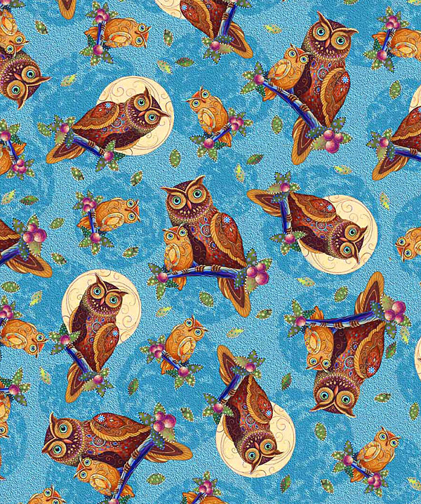 Opulent Owls - Lunar Elegance - Deep Aqua - DIGITAL