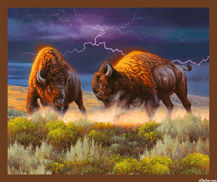 Wild Bison - Thundering Plains - Indigo - 36" x 44" PANEL