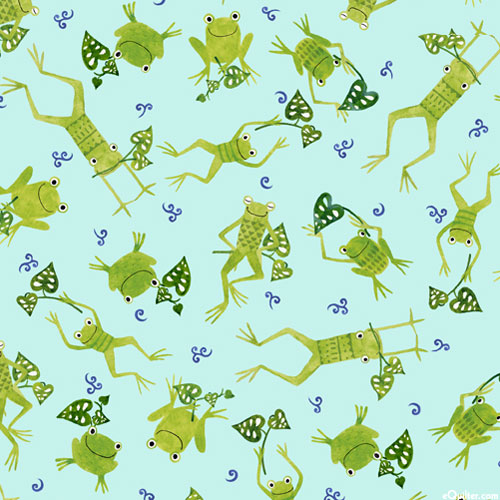 Frogs & Fronds - Happy Froggies - Aquamarine - DIGITAL