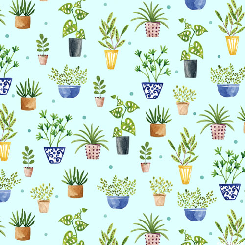 Frogs & Fronds - Potted Plants - Water Blue - DIGITAL