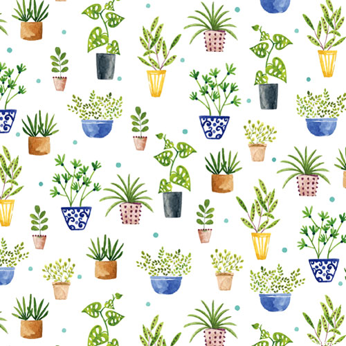 Frogs & Fronds - Potted Plants - Milk White - DIGITAL