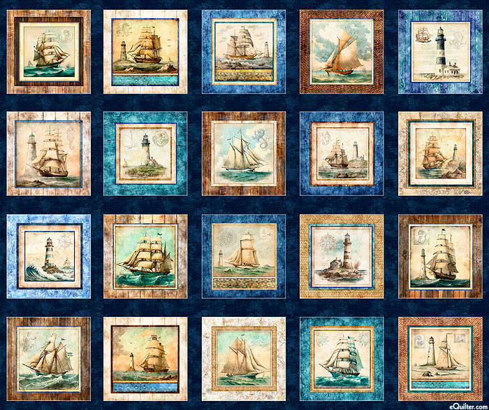 Siren's Call - Maritime Blocks - Nautical Blue - 36" x 44" PANEL
