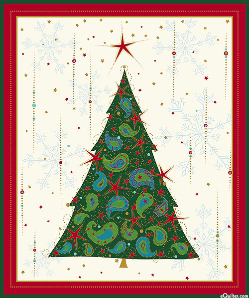 Paisley Christmas - Arboreal Ornaments - Beige - 36" x 44" PANEL