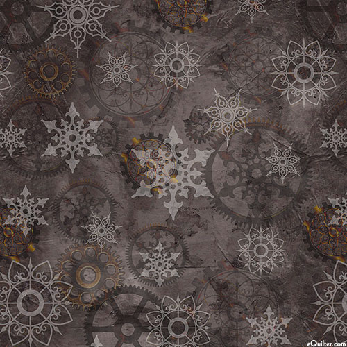 It's A Steampunk Christmas - Snow Flakes and Gears - Charcoal