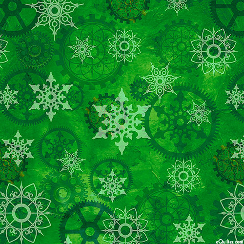 It's A Steampunk Christmas - Snow Flakes and Gears - Jade Green