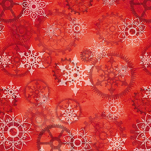 It's A Steampunk Christmas - Snow Flakes and Gears - Rust Red