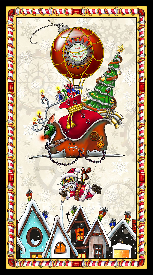 It's A Steampunk Christmas - Sleigh Ride - Ivory 24" x 44" PANEL