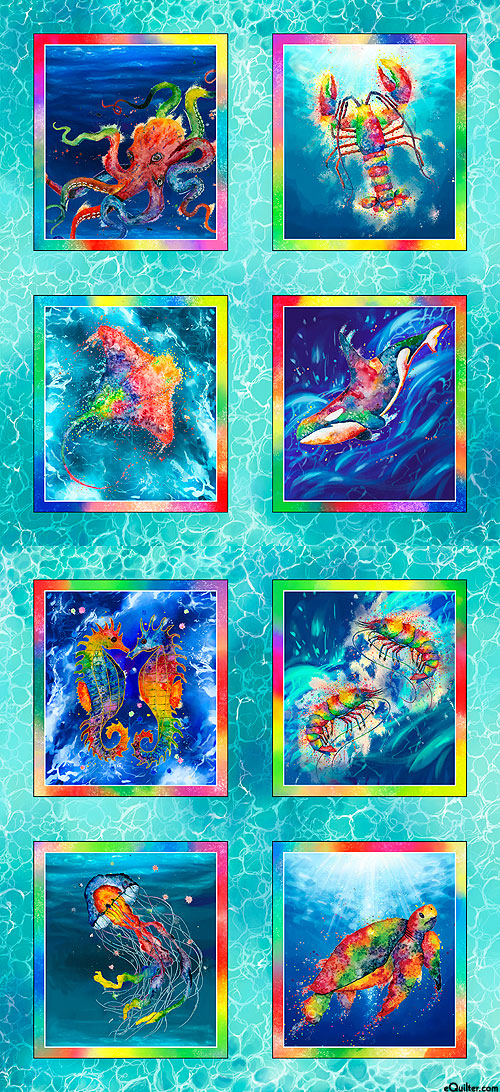 The Deep - Rainbow Aquarium Blocks - Seaglass - 23" x 44" PANEL