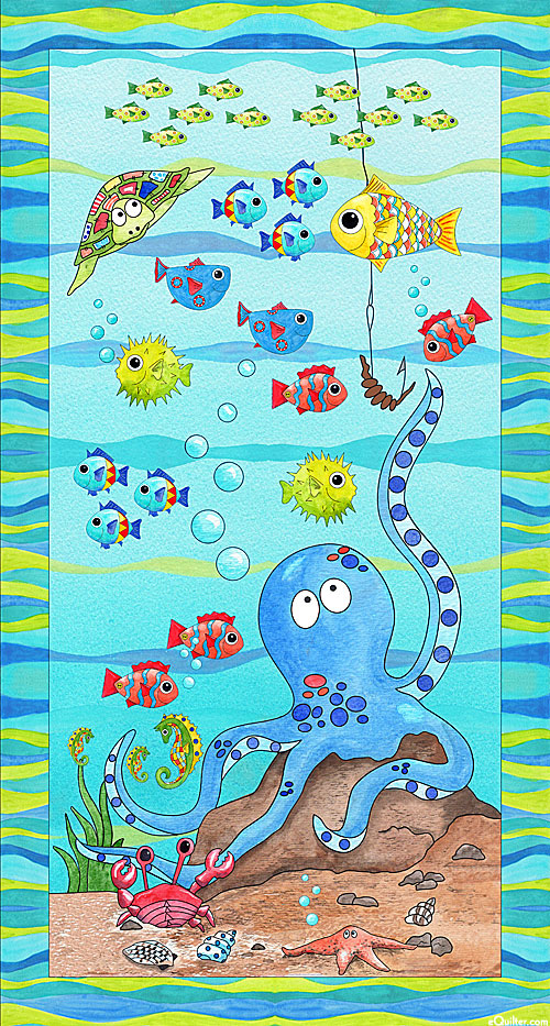 Under the Sea - Octopus & Friends - Aqua - 24" x 44" PANEL