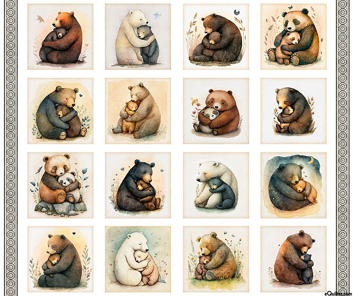 Bear Hugs - Filial Blocks - Milk White - 36" x 44" PANEL