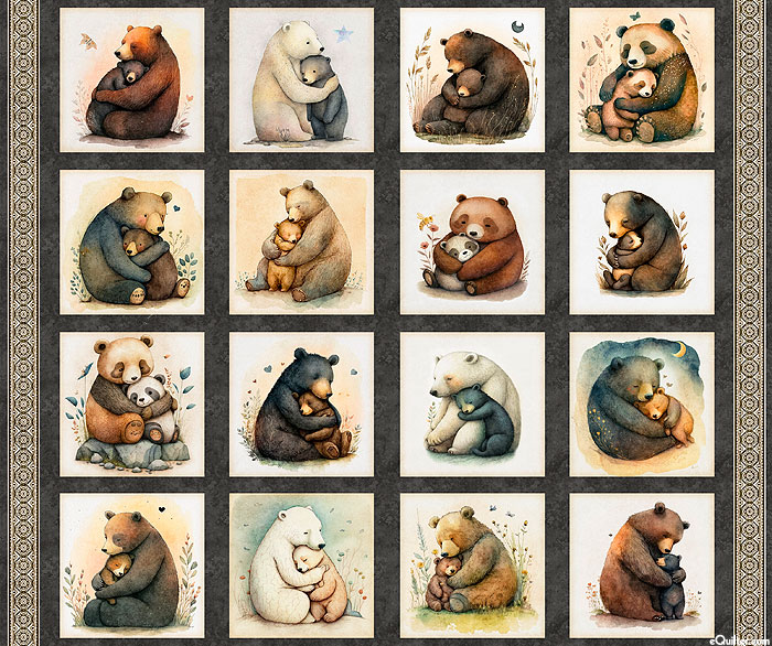 Bear Hugs - Filial Blocks - Pepper Gray - 36" x 44" PANEL