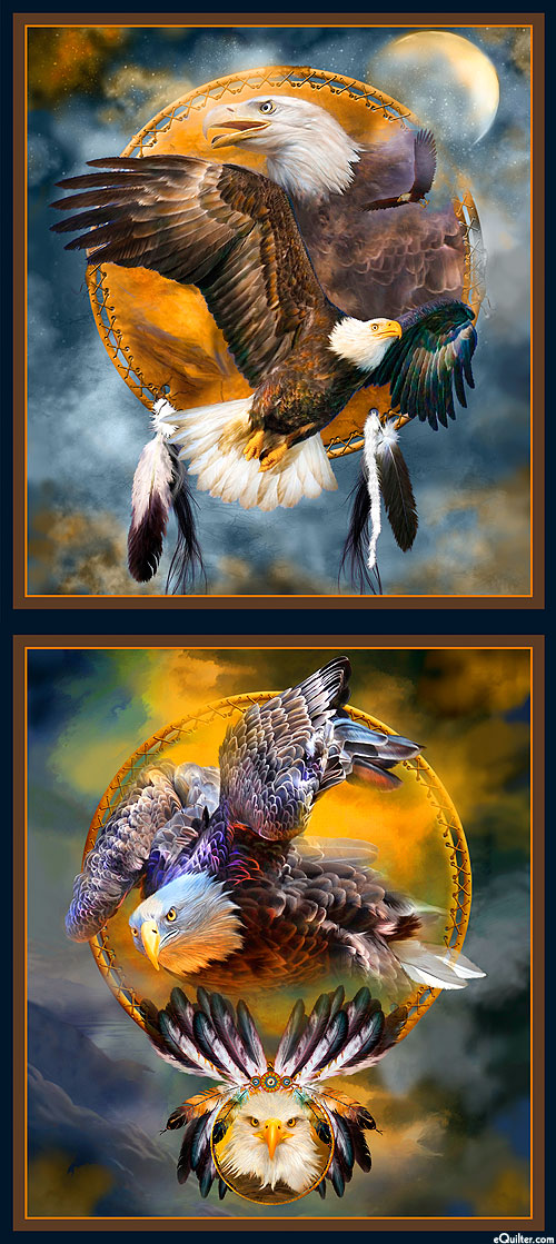 Eagle Dreams - Raptors Blocks - Indigo - 24" x 44" PANEL