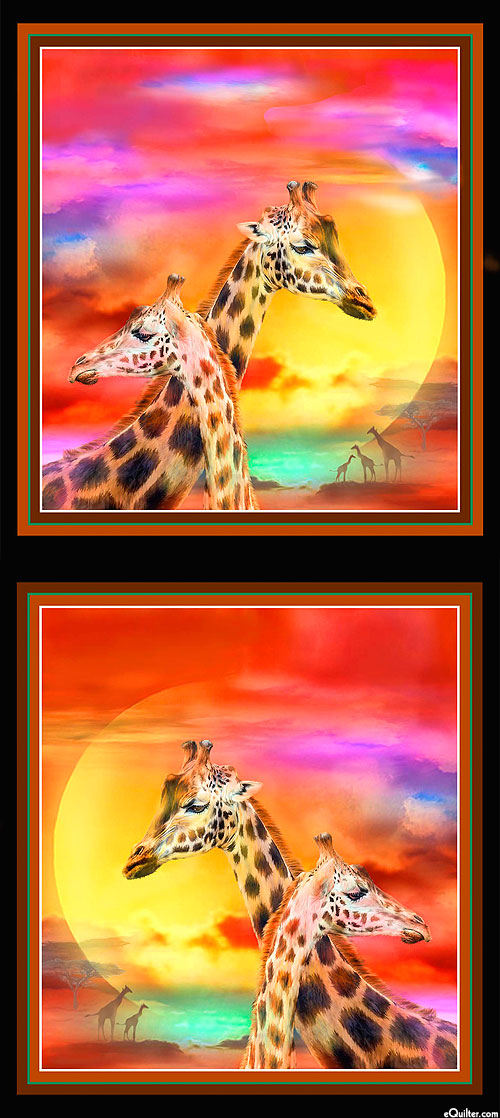 Giraffe Safari - Wildlife at Sunset - Scarlet - 24" x 44" PANEL