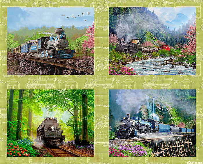 Steam in the Spring - Blossom Railroad - 36" x 44" PANEL