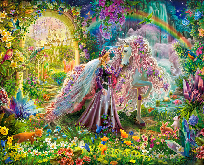 Princess Dreams - Unicorn Garden - Multi - 36" x 44" PANEL