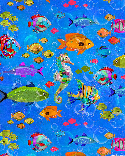 Shining Sea - Bubbly Fishes - Ocean Blue - DIGITAL
