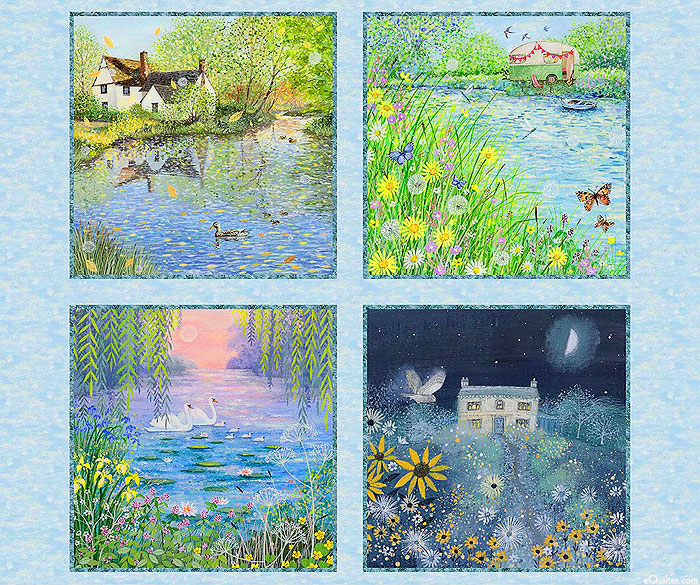 The Secret Garden - Serene Blocks - Dawn Blue - 36" x 44" PANEL