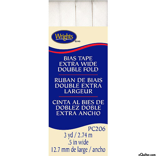 Bias Tape - Extra Wide Double Fold - White - 1/2" WIDE